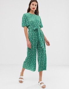 Плиссированный комбинезон в горошек с поясом ASOS DESIGN - Мульти