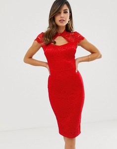 Кружевное облегающее платье с короткими рукавами AX Paris - Красный