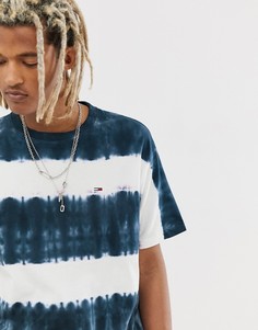 Сине-белая футболка в полоску тай-дай с логотипом Tommy Jeans - Белый