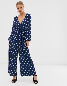 Комбинезон в горошек с запахом ASOS DESIGN - Темно-синий