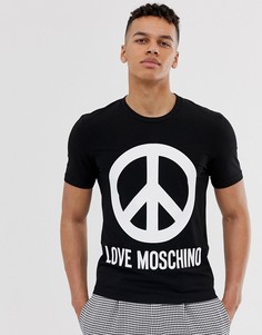 Черная футболка с большим принтом peace Love Moschino - Черный