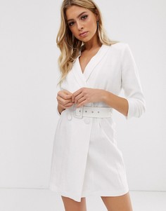 Белое льняное платье с поясом River Island - Белый