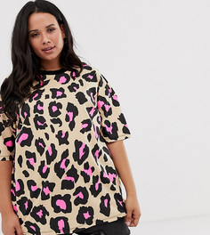Oversize-футболка с неоново-розовым звериным принтом ASOS DESIGN Curve - Мульти