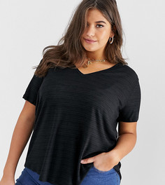 Черная длинная футболка в рубчик ASOS DESIGN Curve - Черный