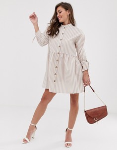 Свободное платье мини в полоску на пуговицах с завязками на рукавах ASOS DESIGN - Мульти