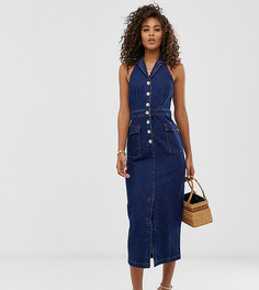 Джинсовое платье-халтер макси на пуговицах ASOS DESIGN Tall - Синий