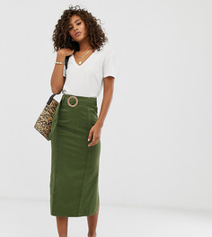 Джинсовая юбка миди цвета хаки с поясом ASOS DESIGN Tall - Мульти