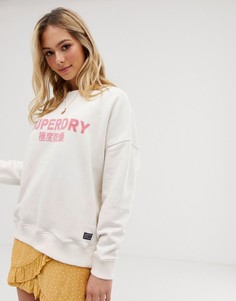 Свитшот с логотипом с набивкой флок Superdry - Белый