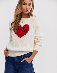 Oversize-джемпер с сердцем и логотипом Polo Ralph Lauren - Кремовый