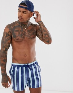 Короткие шорты для плавания в синюю полоску ASOS DESIGN - Синий