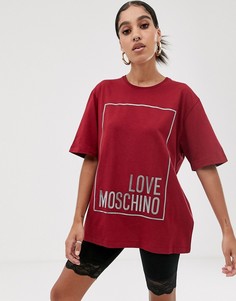 Футболка свободного кроя с прорезиненным принтом логотипа Love Moschino - Красный