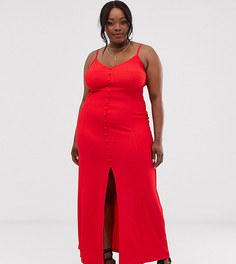 Фактурное платье макси на бретельках с пуговицами ASOS DESIGN Curve - Красный