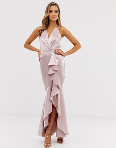 Атласное платье макси City Goddess - Розовый