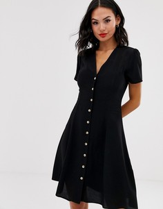 Черное чайное платье на пуговицах New Look - Черный