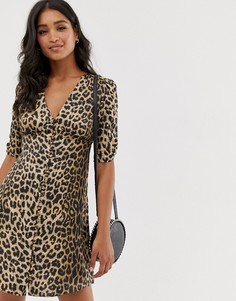 Чайное платье мини с леопардовым принтом AllSaints - Коричневый