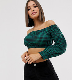 Кроп-топ в клетку со спущенными плечами Missguided - Зеленый