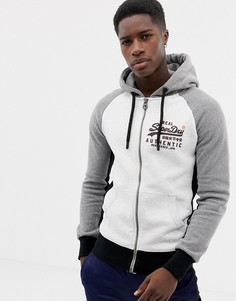 Худи серого цвета с молнией и логотипом Superdry Vintage - Серый