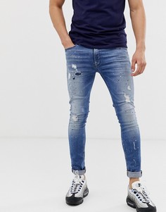 Синие зауженные джинсы с отделкой в виде брызг краски Jack & Jones Intelligence - Синий
