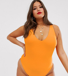 Оранжевый слитный купальник с V-образным вырезом ASOS DESIGN curve - Оранжевый