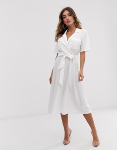 Меланжевое платье-рубашка миди с поясом ASOS DESIGN - Белый