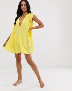 Желтое свободное пляжное платье на пуговицах Seafolly - Фиолетовый