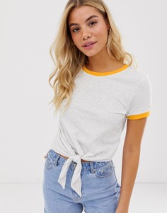 Серая футболка с окантовкой и завязкой Brave Soul - Серый