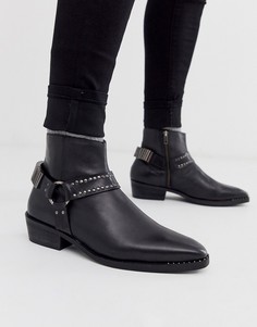 Черные кожаные ботинки в стиле вестерн с заклепками ASOS DESIGN - Черный