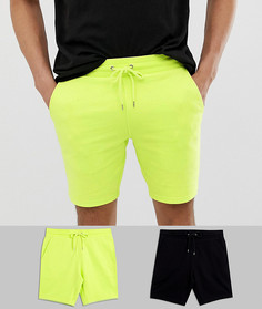 2 зауженных трикотажных шортов (лаймовые/черные) ASOS DESIGN - Мульти