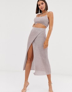 Юбка миди от комплекта с эффектом металлик и запахом ASOS DESIGN - Золотой