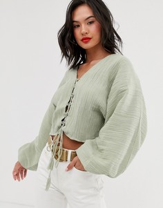 Лонгслив из жатой ткани с завязкой спереди ASOS DESIGN - Бесцветный