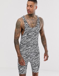Фестивальный комбинезон-трико с принтом зебра ASOS DESIGN - Мульти