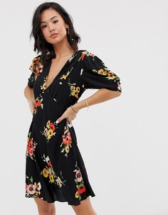 Платье мини с цветочным принтом Free People - Черный