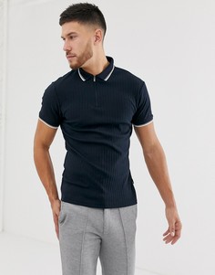 Темно-синее поло в рубчик Burton Menswear - Темно-синий