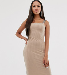Бежевое облегающее платье миди River Island - Бежевый