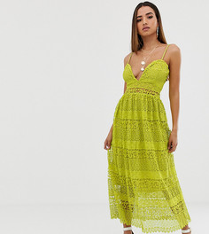 Желтое многоярусное платье миди с кружевом и бретельками Missguided - Мульти