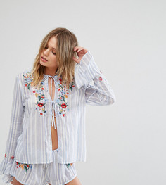 Пижамный топ в полоску с вышивкой River Island - Синий