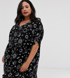 Свободное платье мини с V-образным вырезом и пуговицами ASOS DESIGN Curve - Мульти