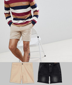 Черные джинсовые шорты и светло-бежевые шорты чиносы ASOS DESIGN - Скидка - Мульти
