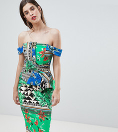 Облегающее платье с платочным принтом и бантом спереди River Island - Зеленый