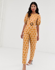 Жаккардовый комбинезон с принтом и пышными рукавами ASOS DESIGN - Мульти