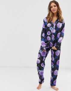 Атласная пижама с цветочным принтом Brave Soul - Desiree - Черный