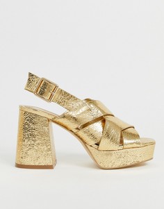 Босоножки на каблуке с отделкой цвета розового золота Head Over Heels - Золотой