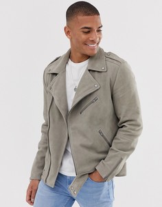 Светло-бежевая замшевая байкерская куртка ASOS DESIGN - Светло-бежевый
