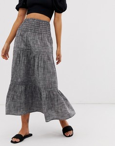 Серая ярусная юбка миди из шамбре ASOS DESIGN - Серый