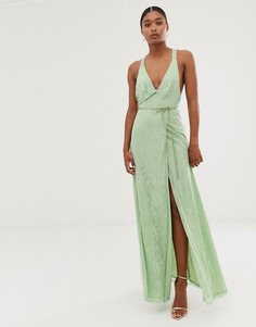 Кружевное платье макси с запахом и атласным поясом ASOS DESIGN - Зеленый