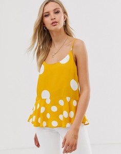 Желтый топ в горошек с баской River Island - Желтый