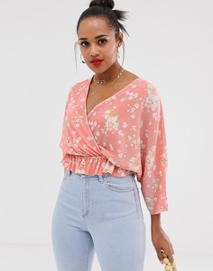 Топ с запахом, цветочным принтом и завязкой сбоку ASOS DESIGN - Мульти
