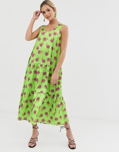 Зеленое платье миди А-силуэта с цветочным принтом Liquorish - Зеленый