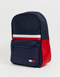 Темно-синий нейлоновый рюкзак с полосами фирменных цветов Tommy Hilfiger - Темно-синий