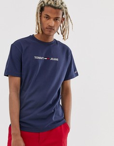 Темно-синяя футболка с логотипом-надписью Tommy Jeans - Темно-синий